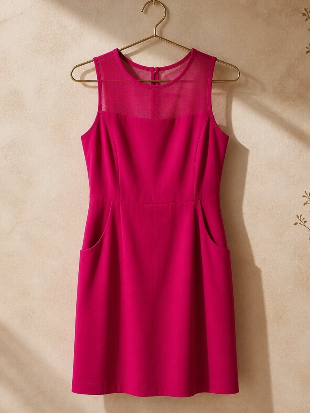 Worthington Sleeveless Hot Pink Sheath Dress with Mesh Yoke